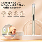REIDEA Electric Lighter Candle Lighter, Retractable Top Windproof Flameless USB Rechargeable Arc Lighter with Safe Button and Power Indicator for Candle, BBQ and Fireworks, R1 Flat, Champagne Gold