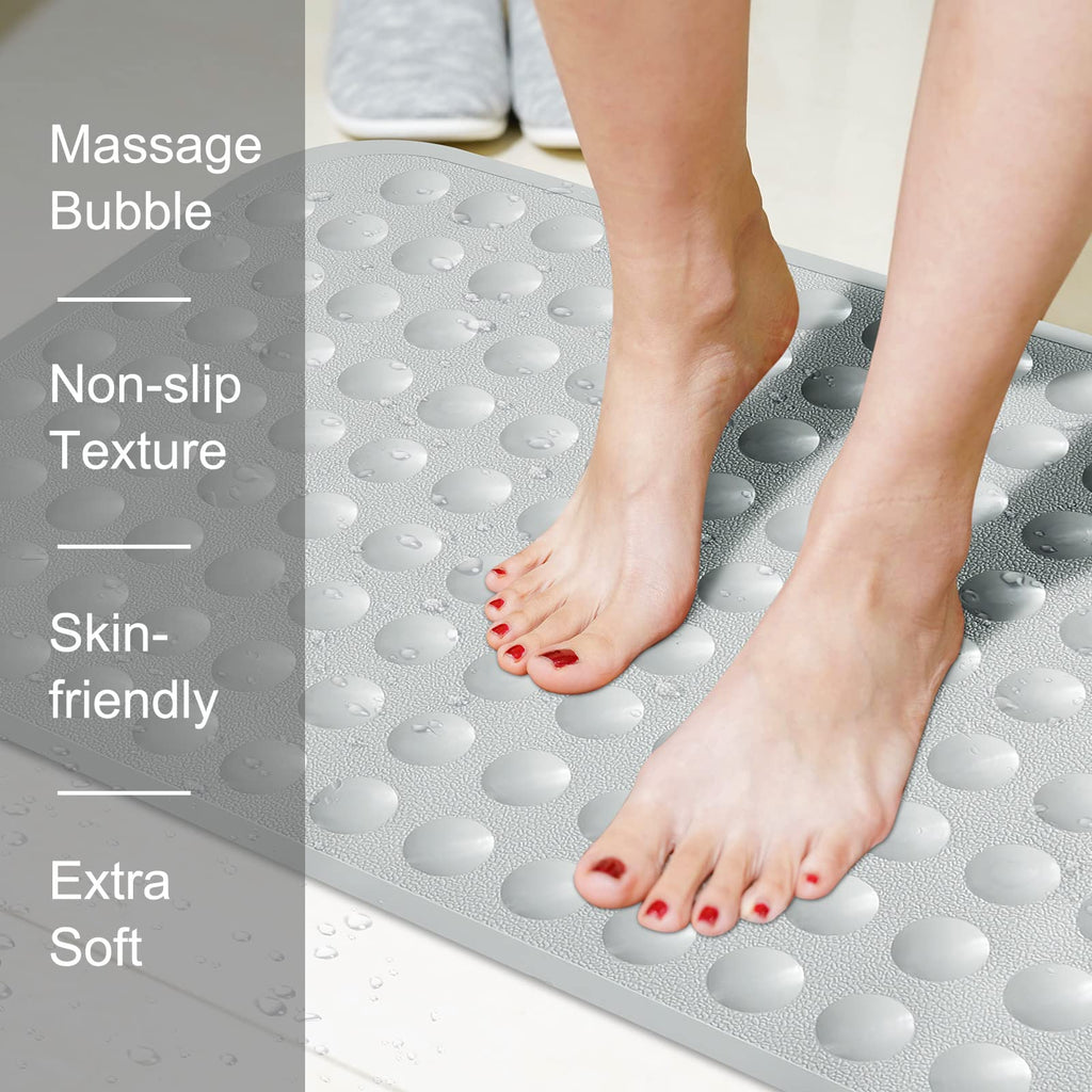 Yanzifly Bathtub Mat Non Slip Bath Mat for Tub Silicone Soft & Safe, Bath Tub Mat Non Slip Shower Mats, Suction Cups Bath Tub Anti Slip Matt for Kids Elderly Non Toxic, Machine Washable-Grey
