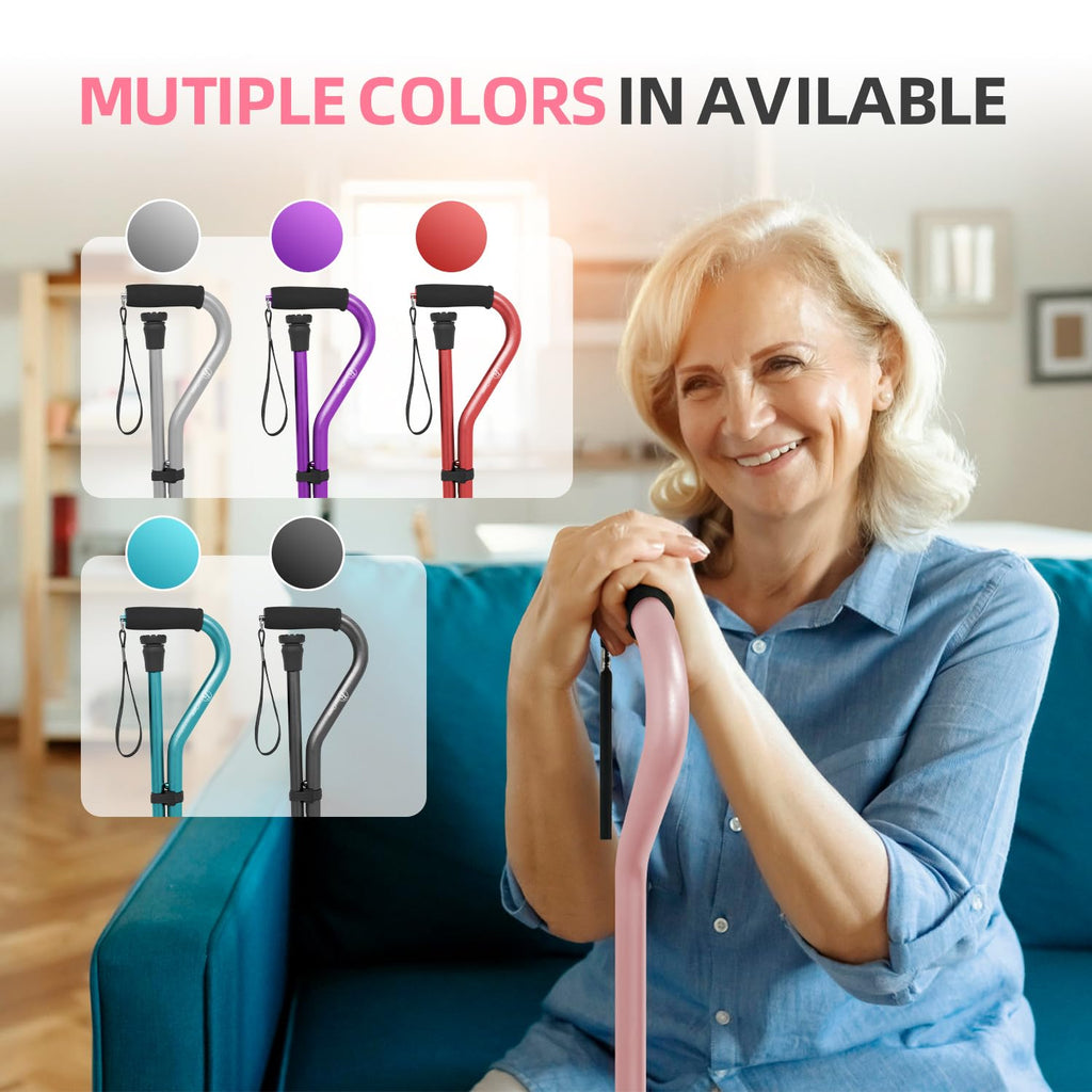 BeneCane Walking Cane for Men & Women Adjustable Cane with Offset Soft Cushioned Handle -Portable Lightweight Sturdy Mobility Walker Aid for Elderly, Seniors Collapsible Cane Pink