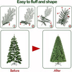 Hykolity 7.5 ft Prelit Christmas Tree, Artificial Christmas Tree with 450 Warm White Lights, 1450 Branch Tips, Metal Stand and Hinged Branches