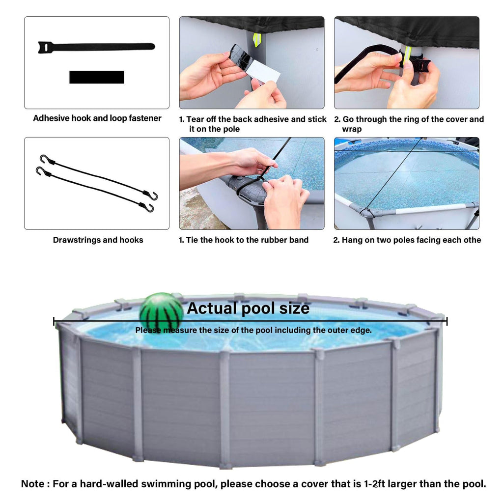 SAFANA 12FT New Pool Covers for Above Ground Pools, Round Swimming Pool Cover [Upgrade 420D Thicker] Protective Leaf Cover with Reflective Strip, Tear Resistant Durability Fabric, UV Resistance, Black