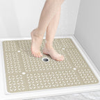 OTHWAY Square Shower Mat, 27"x 27"Extra Large Shower Matt Non Slip, Machine Washable TPE Shower Floor Mat with Suction Cups Drain Holes, Bathtub Mat Non Slip for Elderly Kids Bathroom(Brown)