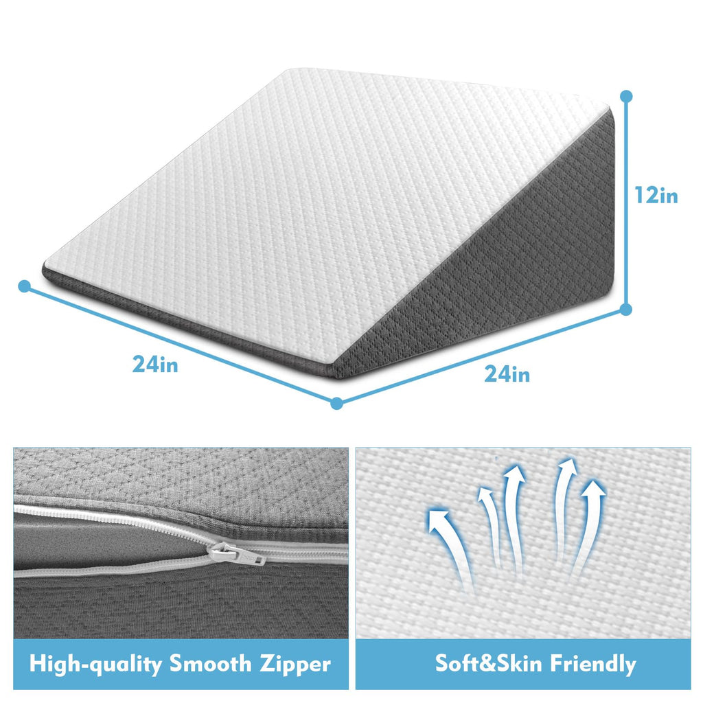 OAISZ Wedge Pillow for Sleep Apnea, 12 Inch Bed Wedge Pillow for Headboard, Headboard Triangle Pillow Wedge for Acid Reflux, After Surgery, Snoring, Cooling Memory Foam Top, Removable Cover