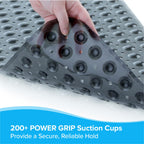 SlipX Solutions Power Grip Extra Long Bath Tub & Shower Mat 39x16, Wet Floor Non-Slip for Elderly & Kids Bathroom, 30% Longer Bathtub Mats, 200 Suction Cups, Drain Holes (1, Clear Black)