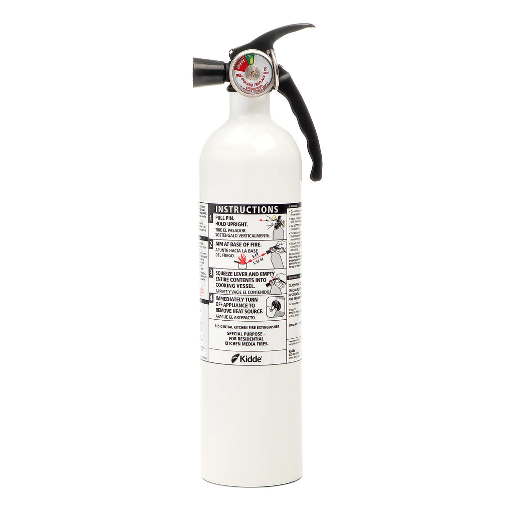 Kidde Fire Extinguisher for Home & Office Use, 5-B:C, 3.2 Lbs., USCG Approved with Strap Bracket (Included) & Kitchen Fire Extinguisher, Home Use for Grease Fires, 3.9 Lbs., Wall Mount Included, White