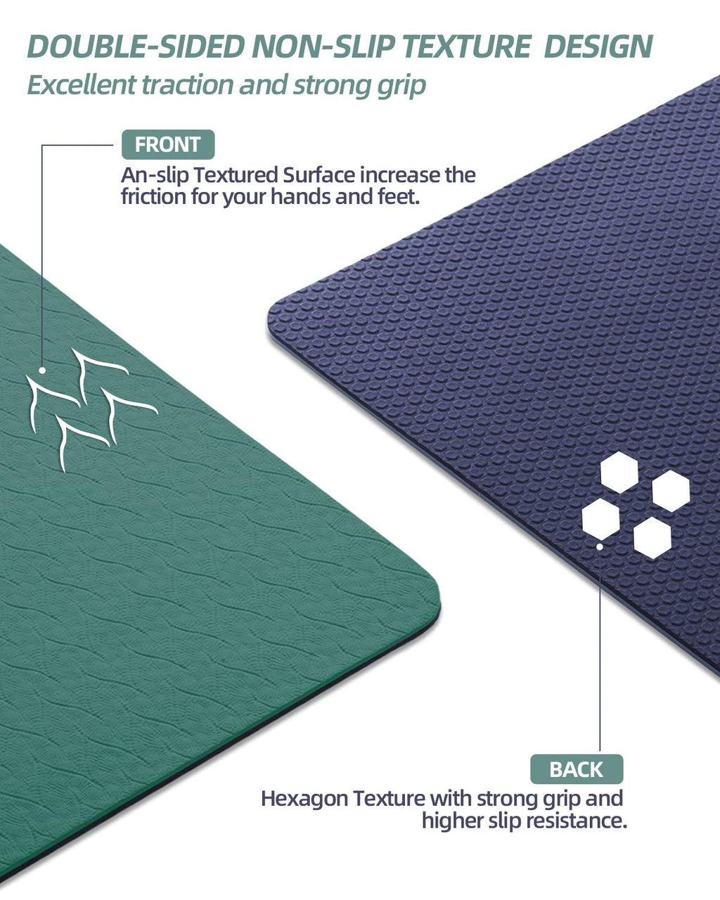 COOLMOON Yoga Mat Non Slip, Anti-Tear 1/4 Thick TPE Yoga Mats for Women and Men, 72"x24" Exercise & Fitness Mat with Carrying Strap, Workout Mats for Yoga, Pilates and Floor Exercise