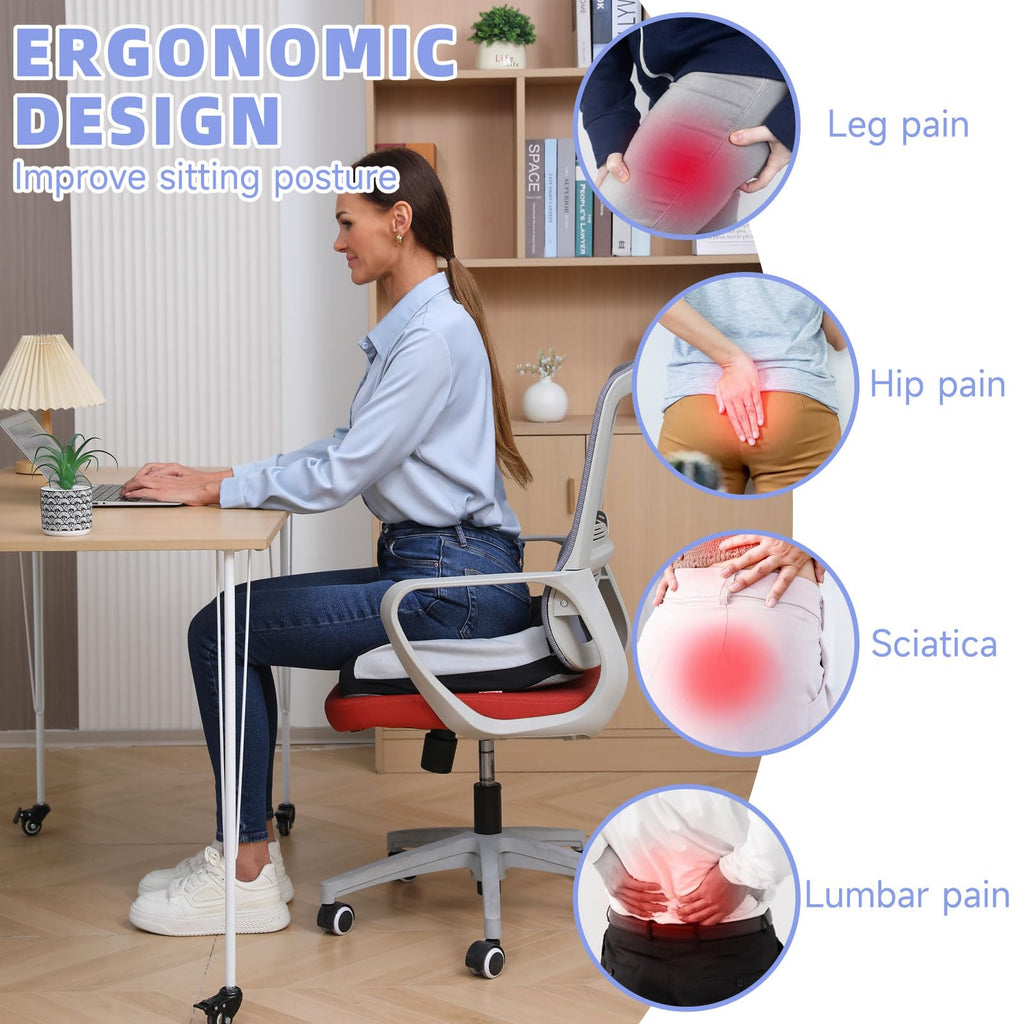 Seat Cushions for Office Chairs Wheelchair Cushion for Long Sitting Back Pain，Coccyx Cushion for Tailbone Pain Relief Cushion Office Chair Butt Pillow，Memory Foam Seat Car Computer Desk Chair Cushion