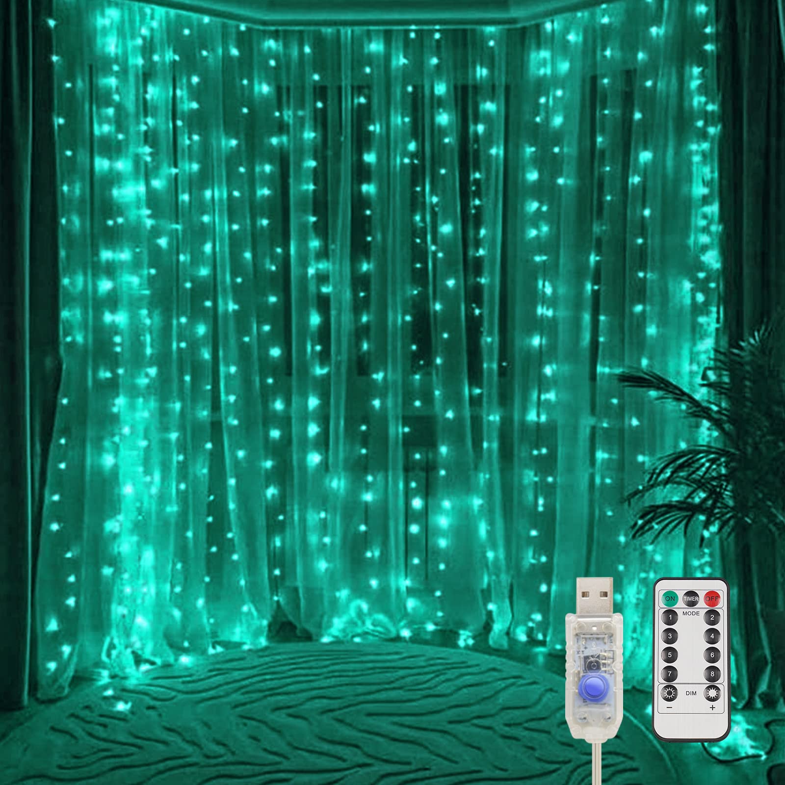 suddus Curtain Lights for Christmas, 200 Led 6.5ft x 6.5ft Hanging String Lights Outdoor, Fairy Curtain Lights for Backdrop, Window, Wall, Party, Garden, Bedroom, Brithday Decorations, Teal