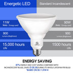 Energetic PAR38 LED Flood Outdoor Light Bulb, 5000K Daylight, 90 Watt Equivalent (11W), Wet Rated, 900LM, E26 Base, Non-Dimmable, 6 Pack