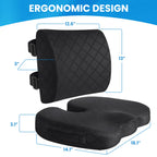 TushGuard Back&Seat Cushion, Car Seat Office Chair Cushions, Sciatica & Back Coccyx Tailbone Discomfort Easing Chair Pad, Memory Foam Lumbar Support Pillow for Desk, Wheelchair, Driving (Black)