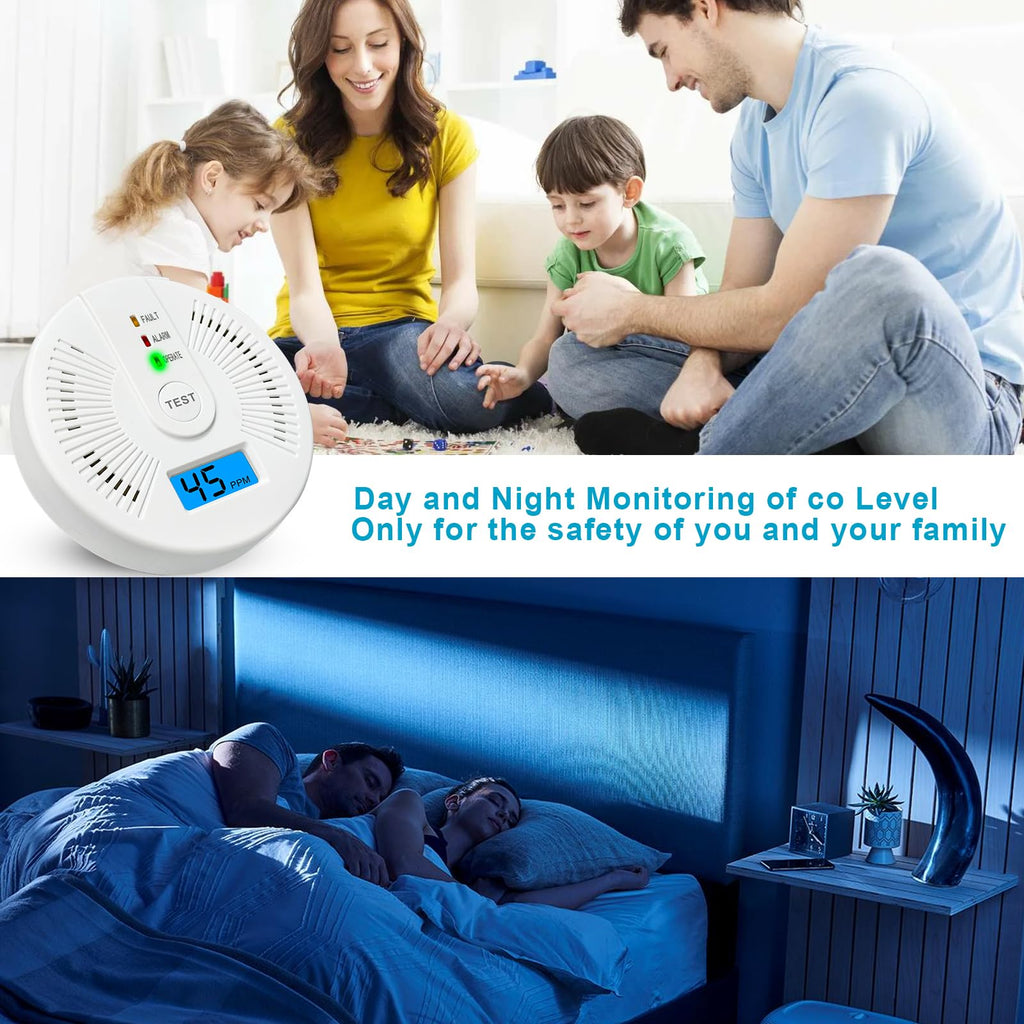 2 Pack Carbon Monoxide Detectors,CO Detectors Battery Powered,Carbon Monoxide CO Alarms with Light&Digital Display for Home,Bedroom,Kitchen,Office