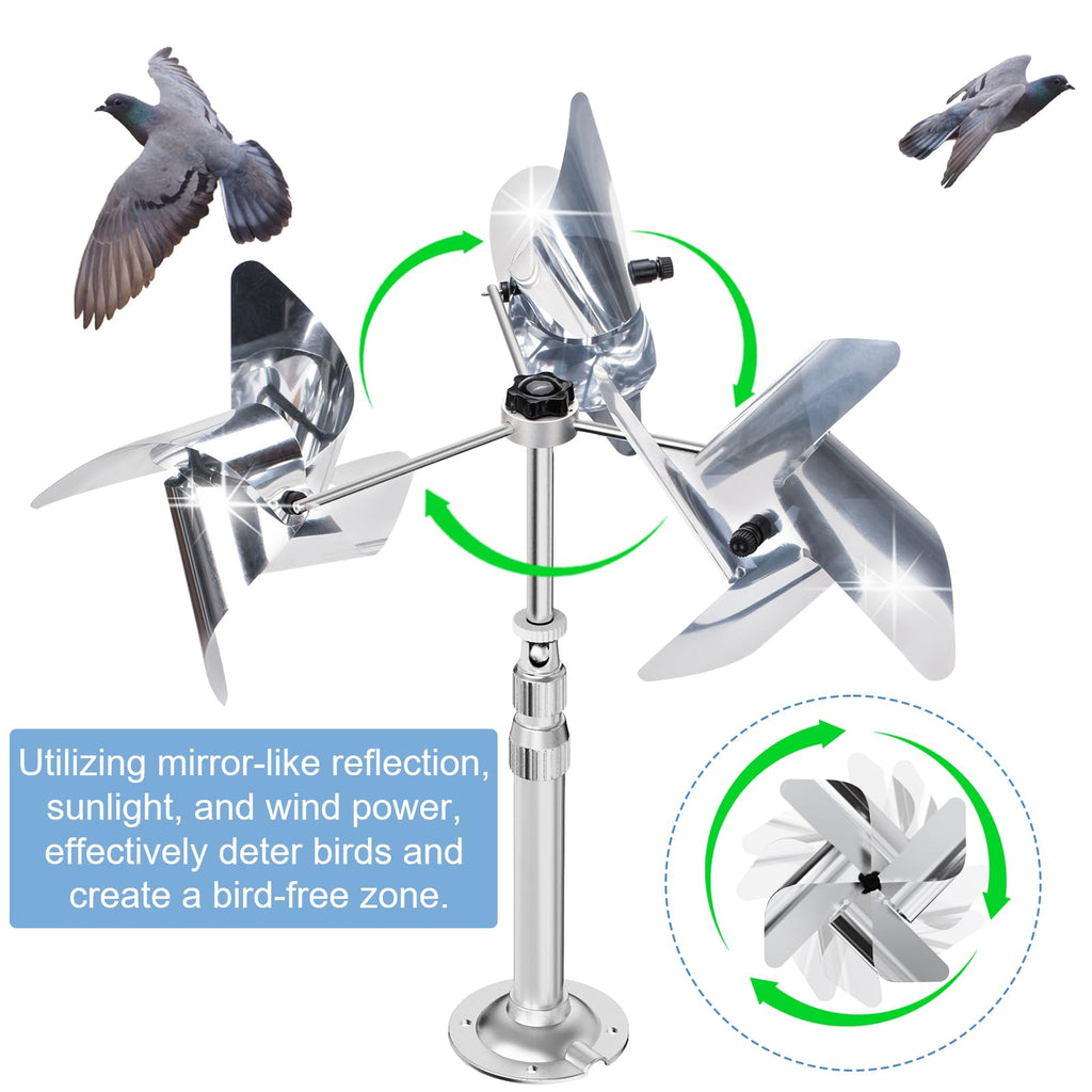 Bird Deterrents for Outside - Windmill Reflective Rotating Deterrent - Relies on Rotation and Reflection - Effectively Repels Pigeons, Sparrows, Woodpeckers - Multi-Purpose Outdoor Bird Deterrent
