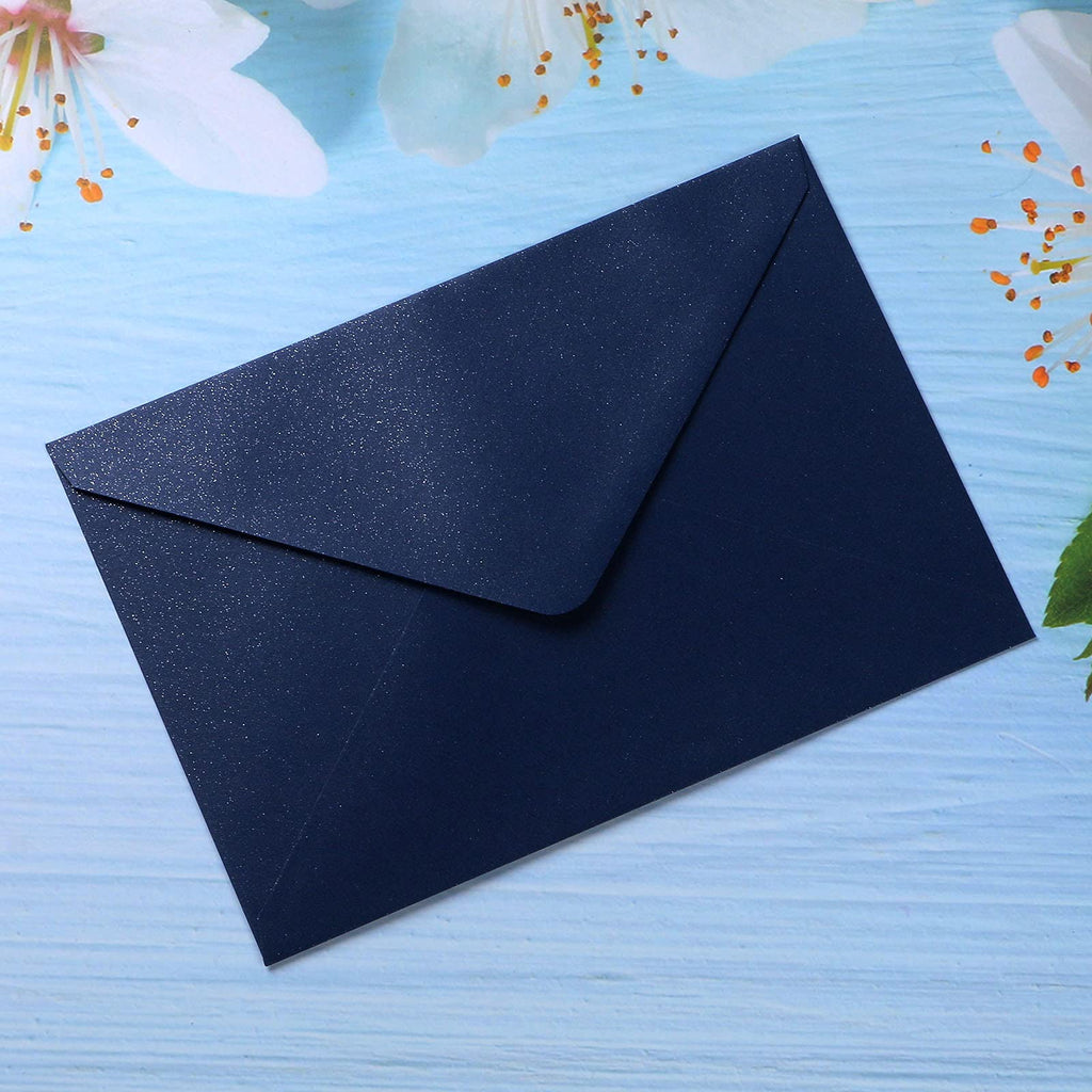 PONATIA 50 Pieces/Pack A7 Envelopes, 5.25 x 7.5'' Shiny Navy BlueEnvelopes for Invitations Cards, Perfect For 5x7'' Wedding Invitation Cards, Christmas Gift Cards Envelopes, 5x7'' Photograh