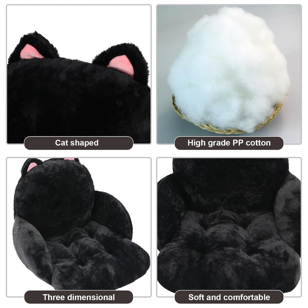 QYA Cute Chair Cushion, Soft Seat Cushions for Office Desk, Kawaii Chair Pillow for Gaming, Comfy Floor Seating for Adults, Bedroom Playroom Dining Living Room Decor, 17"x16.5", Black Cat