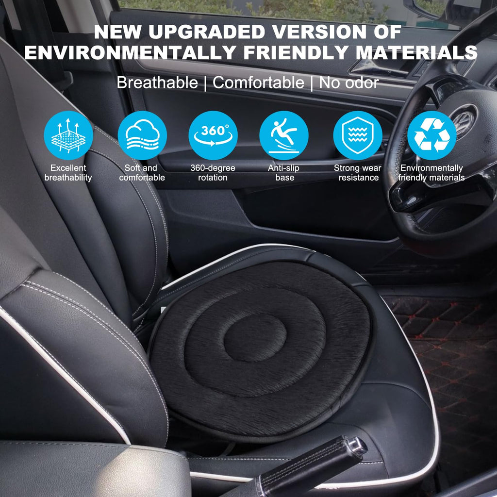 KLIFE 360 Rotating Seat Cushion for Car, Swivel Seat Cushion for Car for Elderly, 360 Degrees Swivel Car Seat for Elderly Support, Non Slip, Memory Foam, Ergonomic Design (Black)