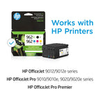HP 962XL High Yield Black and HP 962 Cyan, Magenta, Yellow Original Ink Cartridges Pack of 4 (3JB34AN)