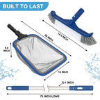 Pool Cleaning Kit, 14.5'' Pool Brush Head & Ultra Fine Mesh Pool Skimmer Net with Pole, Aluminum Frame Pool Net Skimmer & Pool Brush with Pole,Pool Net & Pool Brushes for Cleaning Pool Walls with Pole