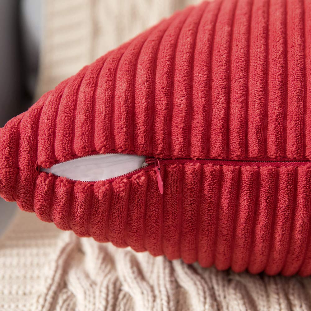 MIULEE Pack of 2 Corduroy Soft Soild Decorative Square Christmas Throw Pillow Covers Set Cushion Cases Pillowcases for Sofa Bedroom Car 18 x 18 Inch 45 x 45 Cm Red