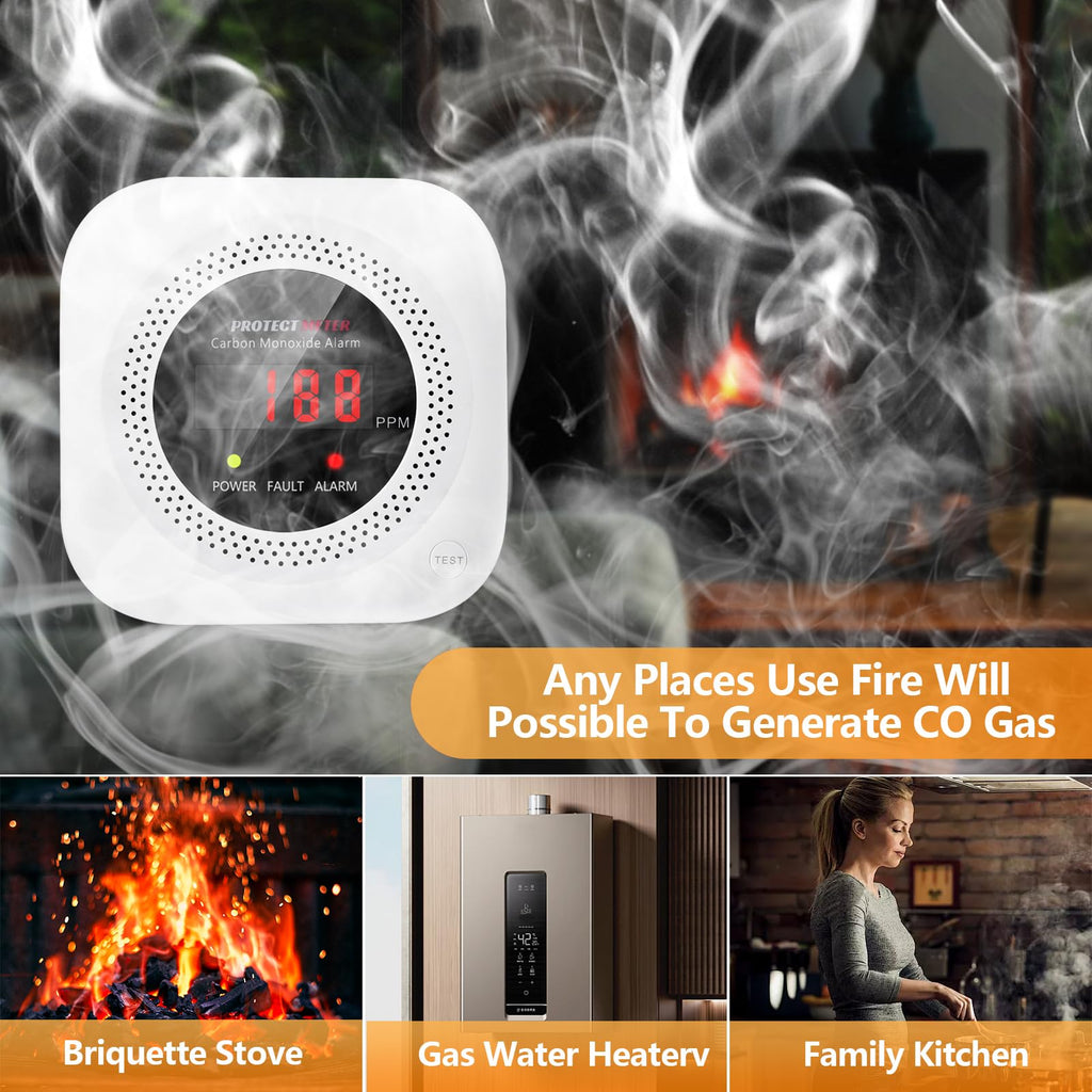 Protectmeter Carbon Monoxide Detectors, CO Detector Plug in Wall 100-220V AC Power Operated, Portable Traval Carbon Monoxide Alarm/Monitor for Home/Hotel/RV with AC Power, Digital LCD