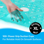 SlipX Solutions Square Shower Mat, Extra Large 27"x27", Non-Slip Stall Mat for Elderly & Kids Standing Bath Tub Mat, Machine Washable, Suction Cups, Transparent Aqua