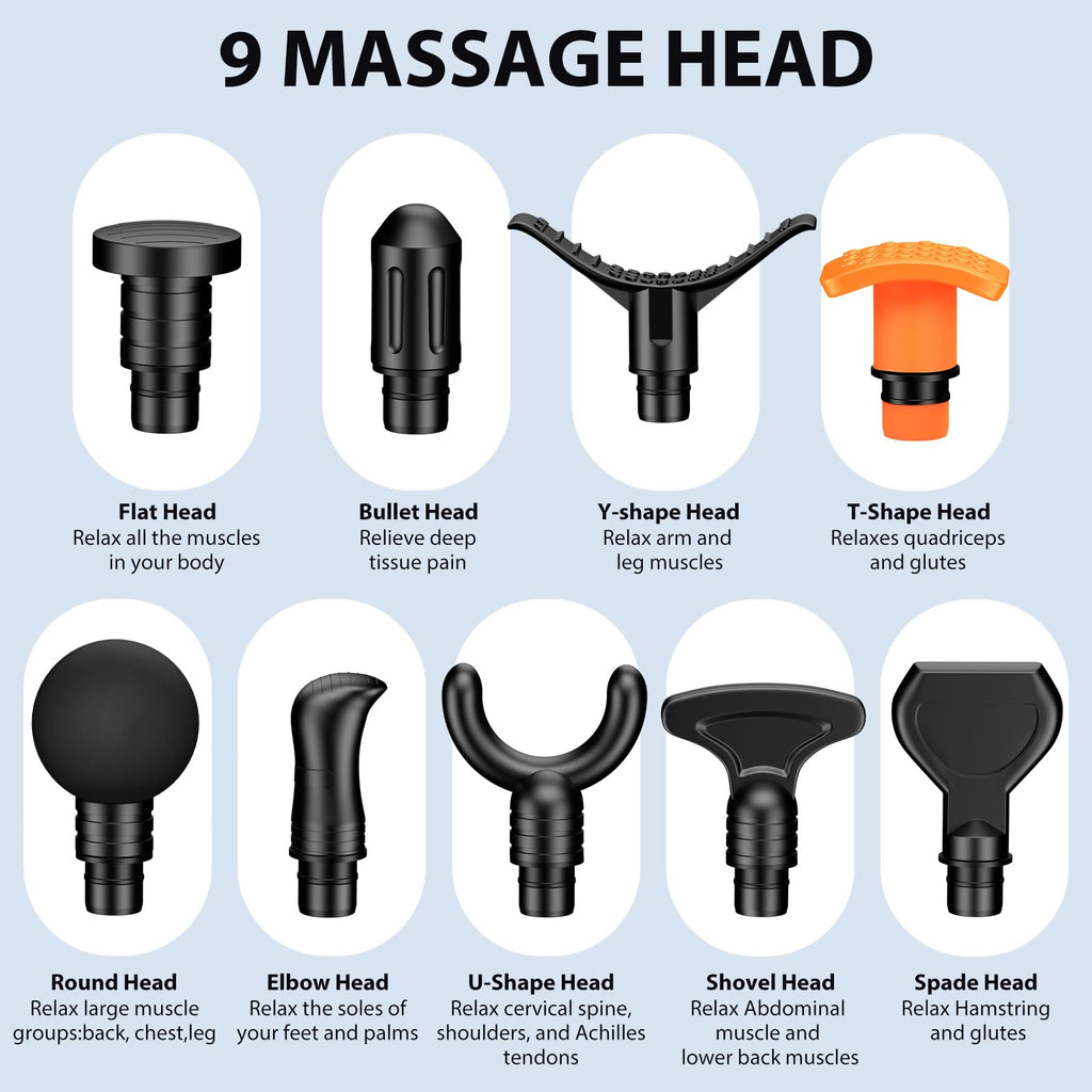 TOLOCO Massage Gun, Muscle Massage Gun Deep Tissue, Percussion Massage Gun with 9 Replacement Heads, Super Quiet Portable Electric Massager for Athletes, Treatment, Relax, Black