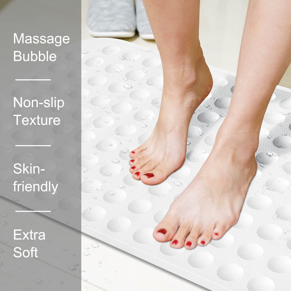 Yanzifly Bathtub Mat - Silicone Soft & Safe Bath Mat with Suction Cups, Anti Slip for Kids & Elderly, Machine Washable - White
