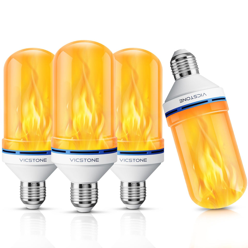 Vicstone Upgraded LED Flame Light Bulbs, 4-Mode Flickering Light Bulbs with Upside Down Effect, E26 Fire Light Bulb for Porch Party Patio Home Halloween Christmas Indoor Outdoor - 4 Pack