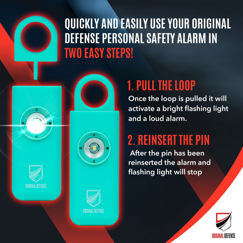 Original Defense® Siren Self Defense for Women - Personal Alarm for Women, Children, & Elderly - Recommended by Police - 130 dB Loud Self Defense Keychain Siren with LED Strobe Light (Mint)