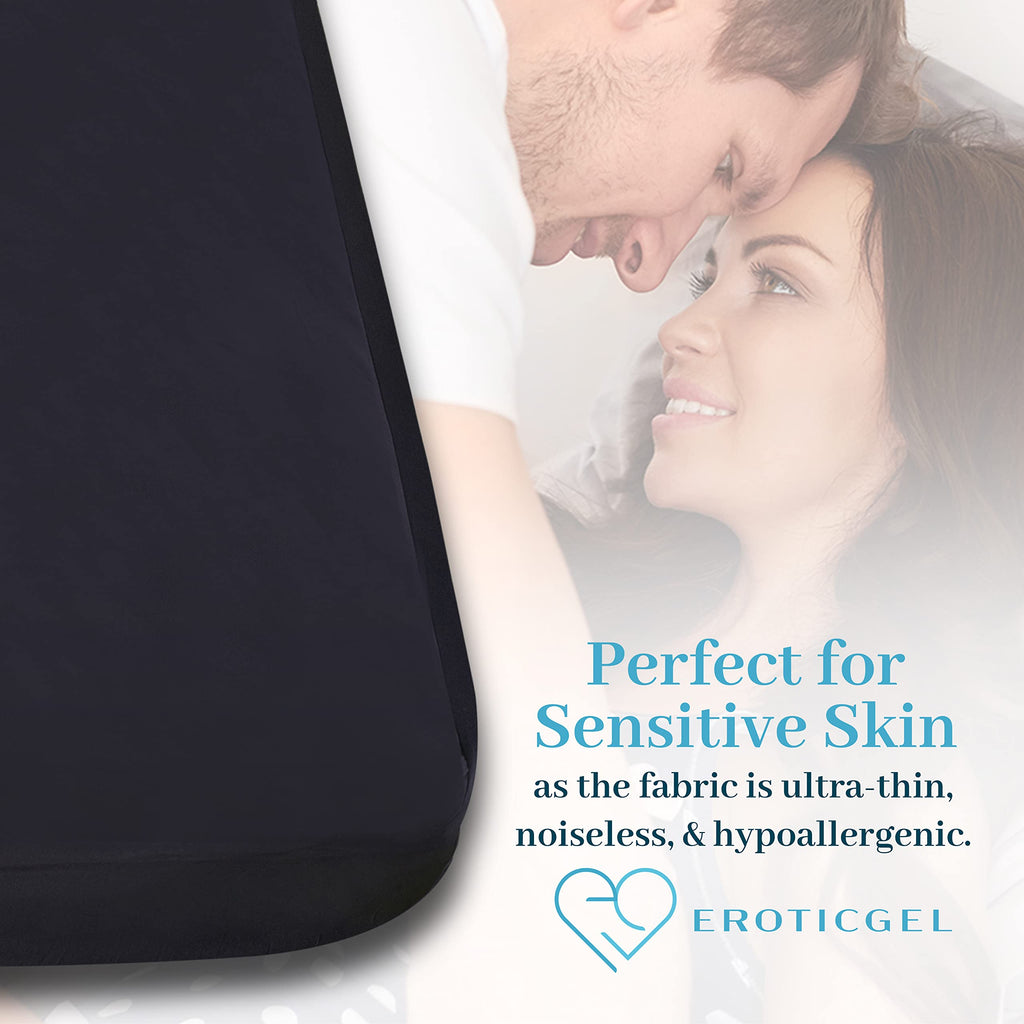 EROTICGEL Extreme Queen Black Fitted Massage Sheet, 60″ x 80″ +14″ (183cm x 203cm +35cm) - Waterproof Mattress Protector, Waterproof Mattress Cover for Massage - Oil, Water-Based, Silicone Safe