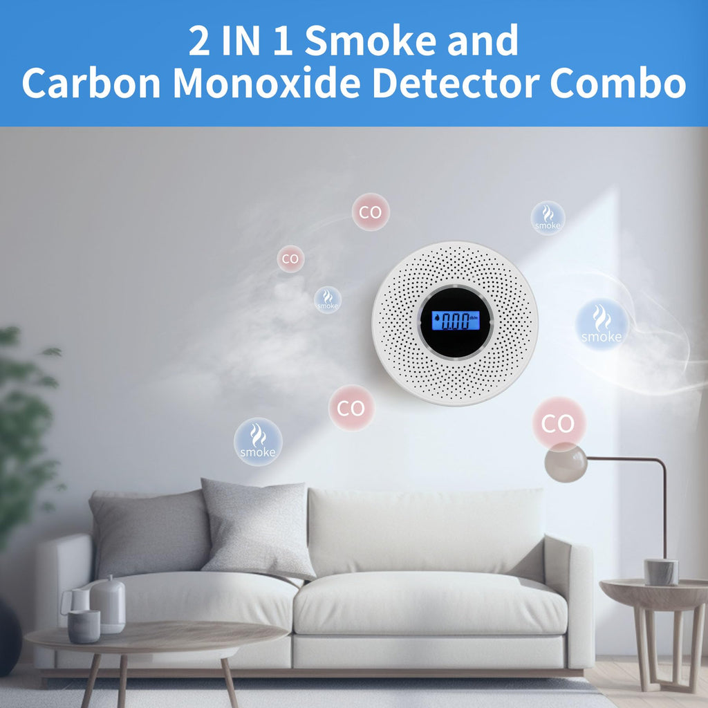 Coreel Smoke Detector Carbon Monoxide Detector Combo with Digital Display and Sound Light Alarm, 2-in-1 Smoke & CO Alarm with Battery Operated for Home, Travel or RV