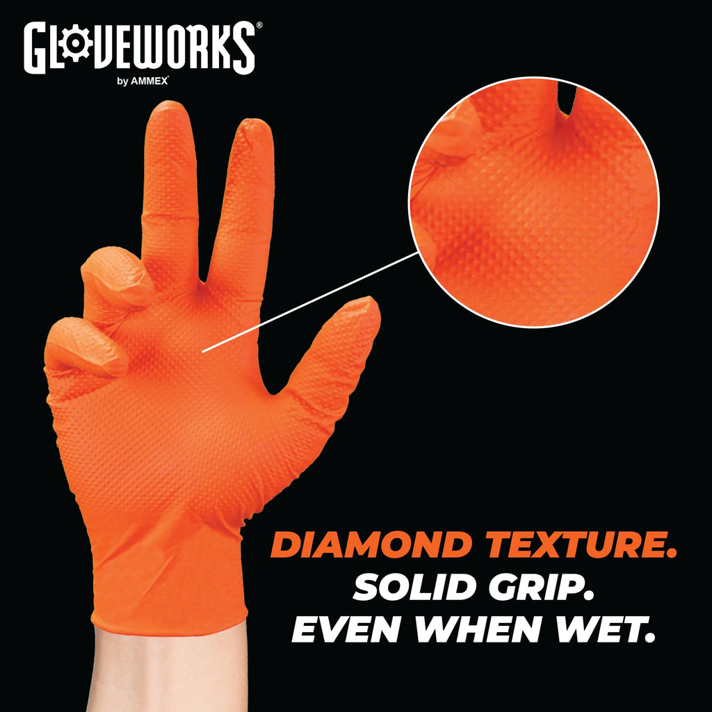 GLOVEWORKS 8 Mil Orange Nitrile Disposable Gloves Heavy Duty Industrial RDT for Mechanic and Automotive, XXL Box of 100