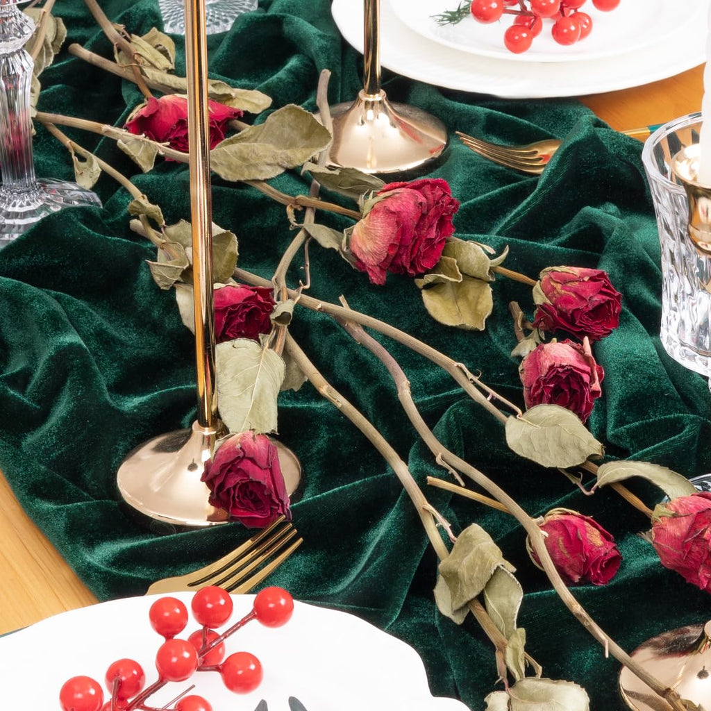 Socomi Emerald Green Velvet Table Runner 20 x 120 Inches 10ft Luxurious Thick Cotton Christmas Thanksgiving Wedding Runner for New Year Bridal Shower