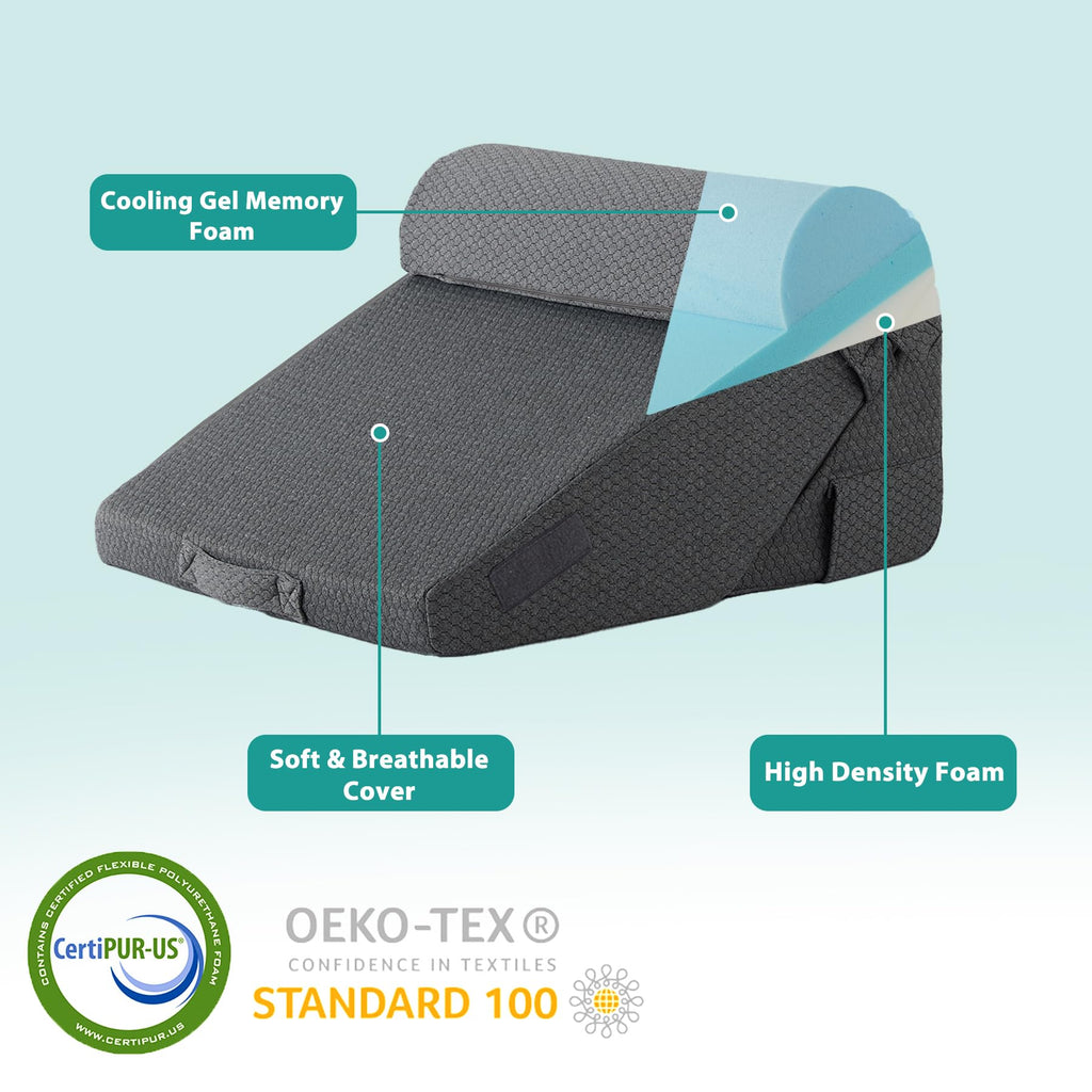 Bedluxe 3Pcs Orthopedic Bed Wedge Pillow Set, Foam Wedge Pillow Post Surgery for Back, Leg and Knee Support, Adjustable 9&12 Inch Folding Triangle Pillow for Sleeping, Acid Reflux, Snoring, Black