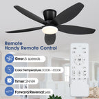 Surtime 42" Ceiling Fans with Lights-Low Profile Ceiling Fan with Light and Remote Control,Flush Mount,DC Reversible,LED Dimmable Blakc Ceiling Fans for Bedroom,Indoor/Outdoor Patio Use