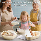 Dimpola Banneton Bread Proofing Basket - Banneton Basket Set Sourdough Proofing Basket Round Proofing Bowls Handmade Rattan Baskets and Liners (Oval & Round Gift Set)