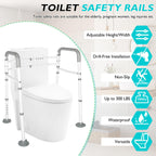 Toilet Safety Frame- 300lbs Adjustable Safety Grab Bar, Toilet Frame with Handle and Suction Cups Toilet Safety Guard for Elderly (White Grey)