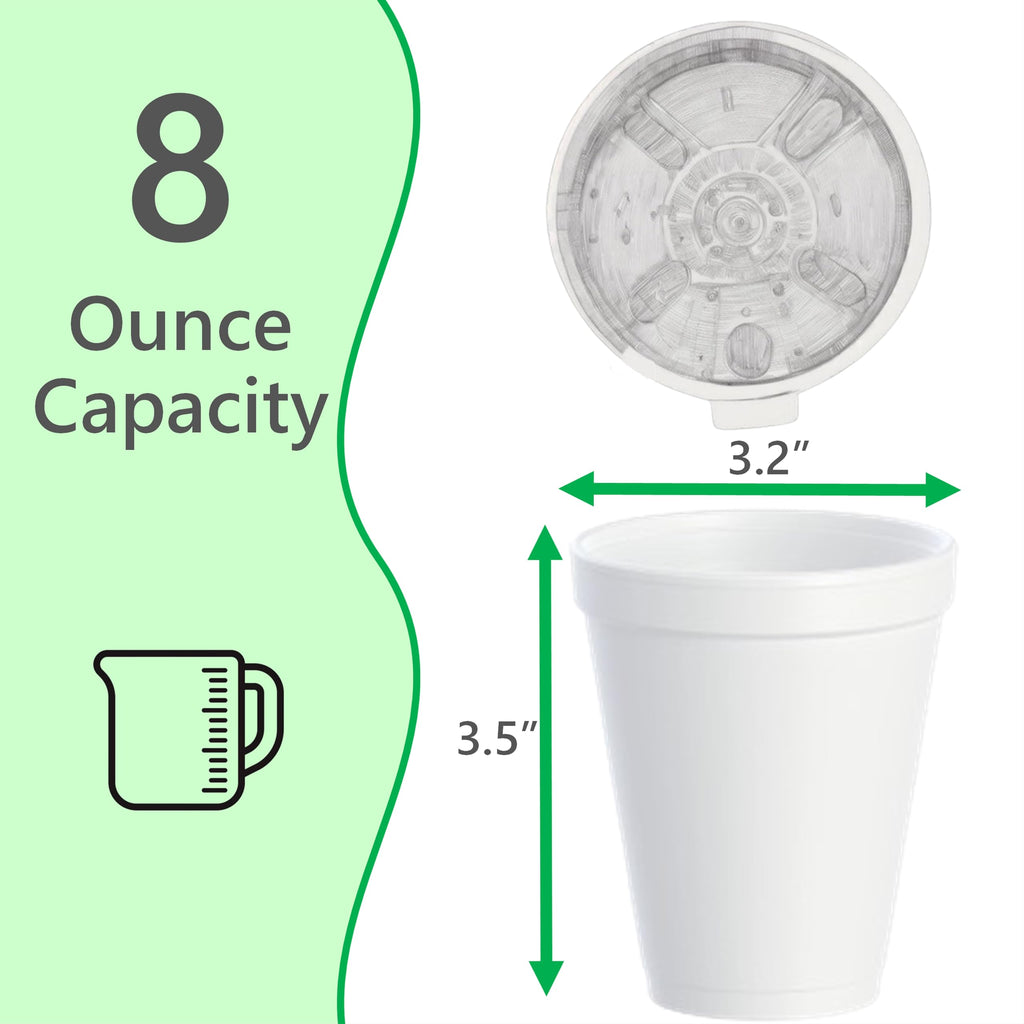8OZ Foam Cups for Hot & Cold Drinks With Lids, USA-Made 50-Pack - Ideal Styrofoam Coffee Cups, Insulating To-Go Cups for Soda, Tea, Juice - Sturdy, Disposable & comparable to Industry standard 8J8