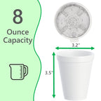 8OZ Foam Cups for Hot & Cold Drinks With Lids, USA-Made 50-Pack - Ideal Styrofoam Coffee Cups, Insulating To-Go Cups for Soda, Tea, Juice - Sturdy, Disposable & comparable to Industry standard 8J8