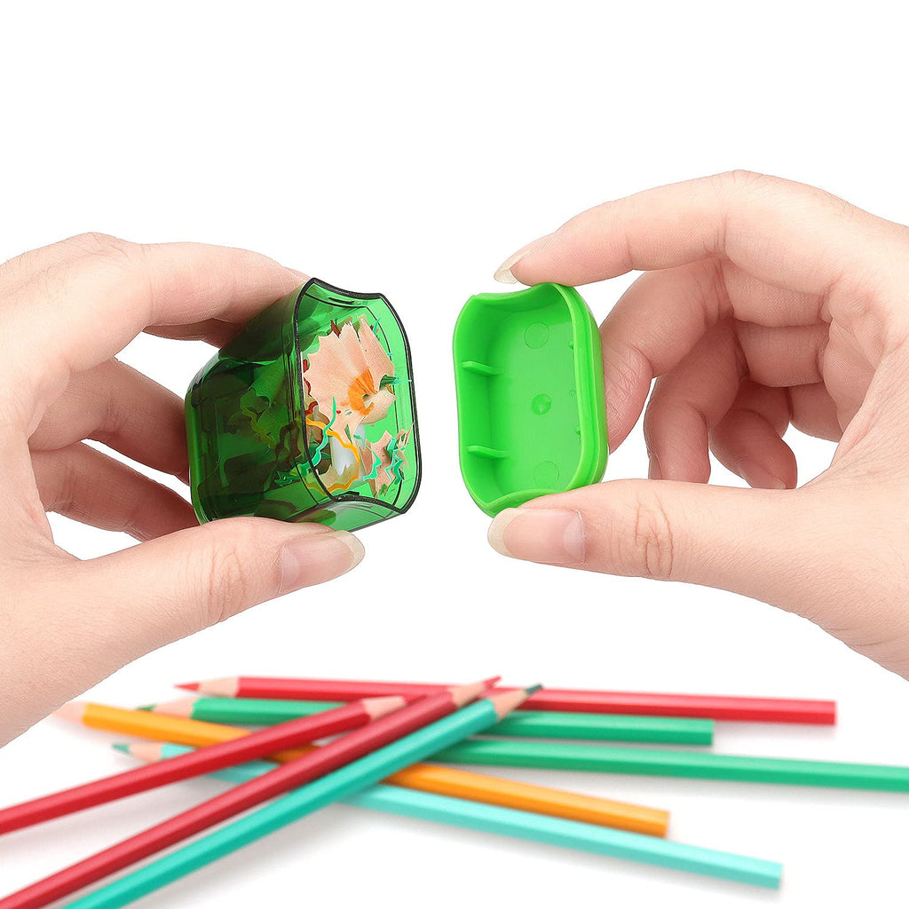 4 Pack Double Holes Pencil Sharpener Manual Sharpeners with Lid for Kids, School, Office, Home(Blue, Green, Orange, Rose)