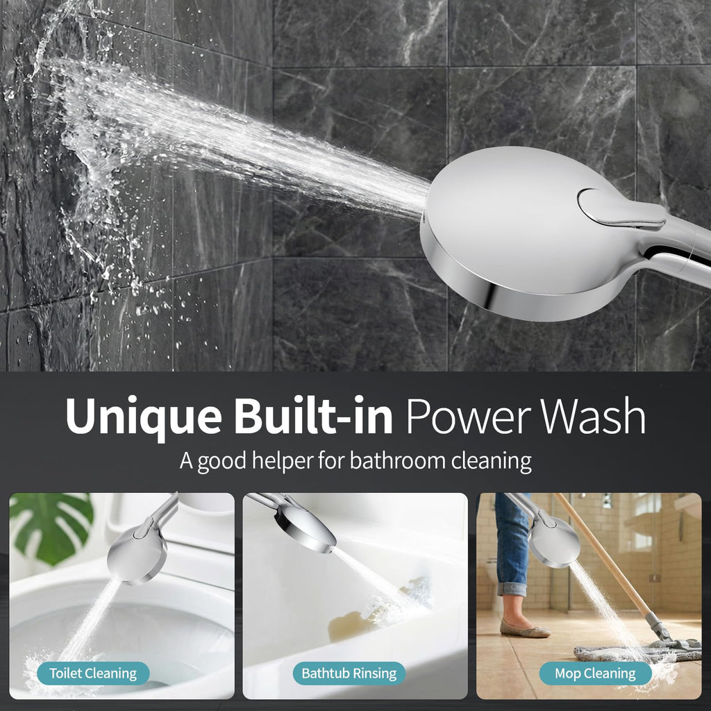 SR SUN RISE NSF Certified Filtered Shower Head with Handheld for Hard Water to Remove Chlorine High Pressure 9-Spray Setting (with Power Wash) Anti-Clog Nozzles (1 Filter, Chrome Silver)