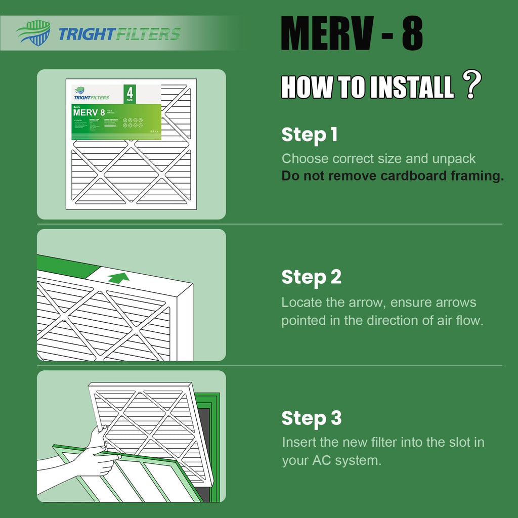 TRIGHTFILTERS 18x24x1 Air Filter 4 Pack, MERV 8 Pleated Dust Defense Air Filters Replacement for Air Conditioner & Furnace, Durable & Lightweight