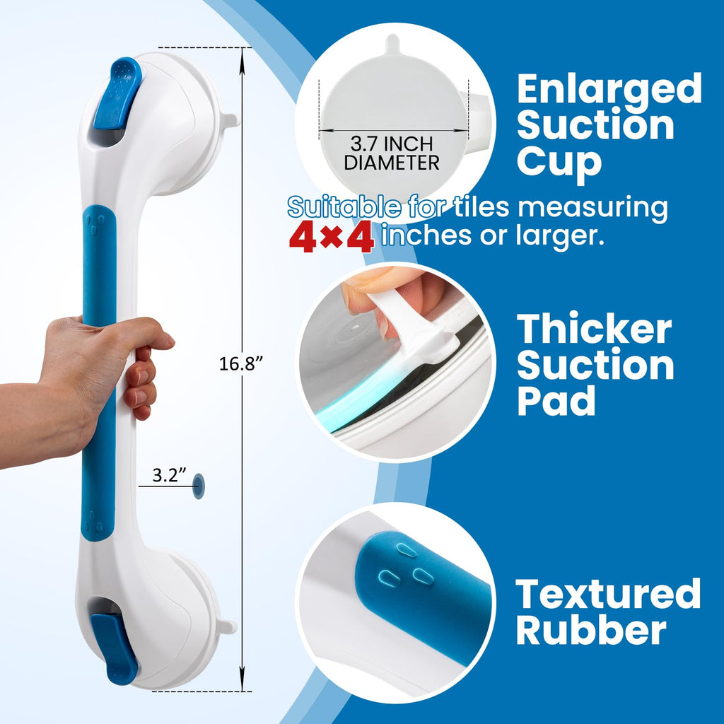 LEVERLOC Shower Grab Bars for Bathtubs and Showers, Easy to Install Suction Shower Handle for Bathroom Removable Safety Grip for Seniors Elderly, Heavy Duty Handrails Waterproof No Drilling, Bule
