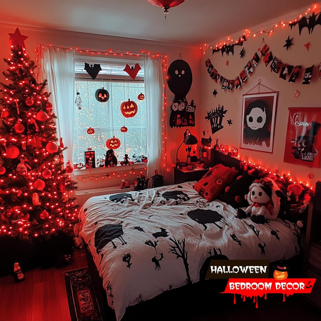 JMEXSUSS 250 LED Red Halloween String Lights with 8 Modes, 91.5ft Expandable Halloween Lights Outdoor Waterproof, Red Christmas Lights Indoor for Tree Patio Bedroom Party Holiday Decorations