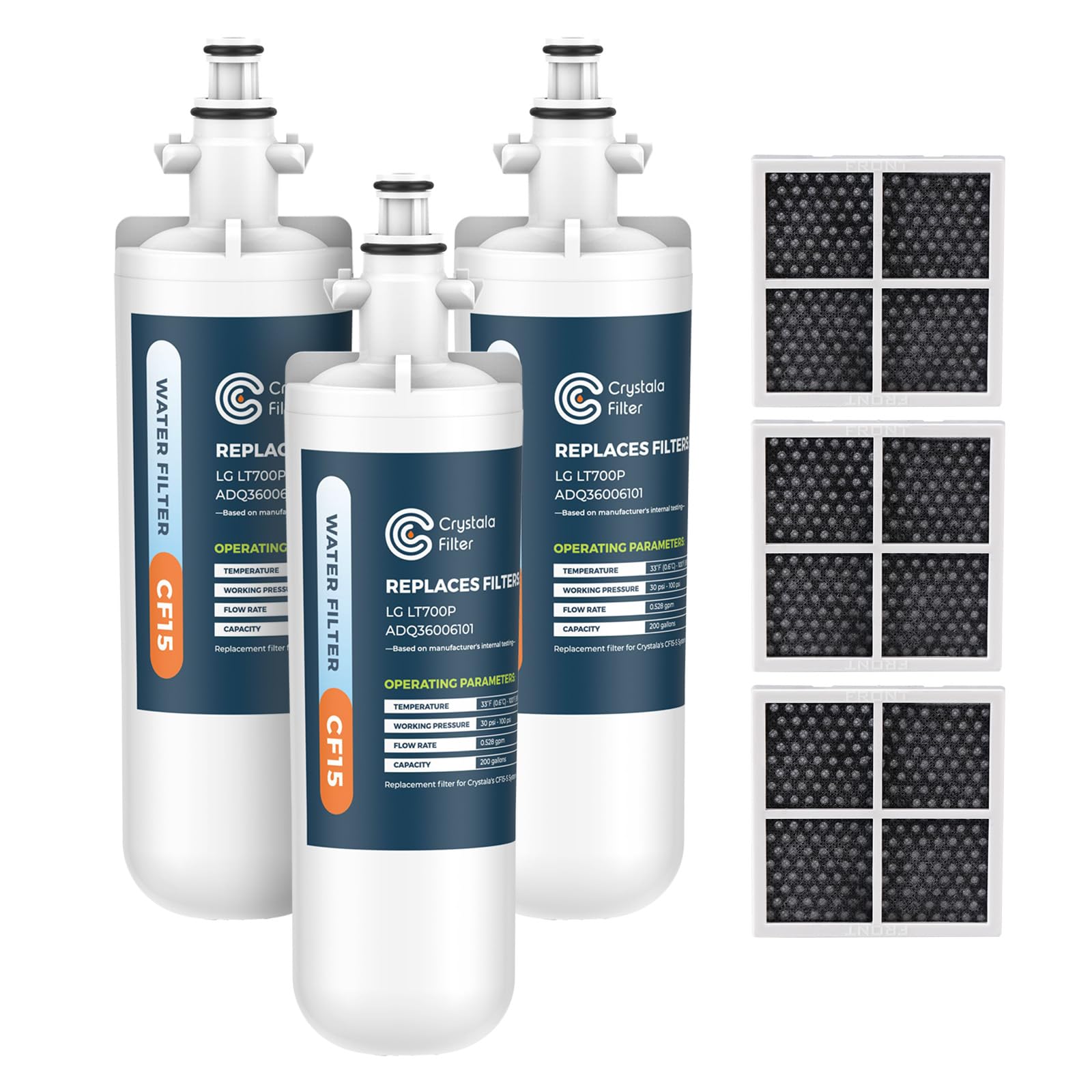 Crystala Filters Replacement for LG LT700P/ADQ36006101 Water Filter, NSF 42 Compatible with Kenmore Clear 9690, 469690, ADQ36006101, ADQ36006102, LFX28968ST & LT120F, 3 Packs