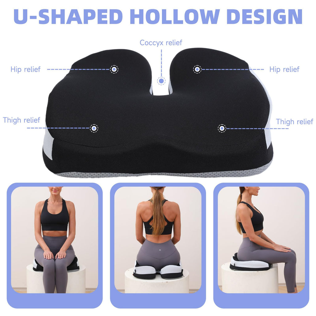 Seat Cushions for Office Chairs Wheelchair Cushion for Long Sitting Back Pain，Coccyx Cushion for Tailbone Pain Relief Cushion Office Chair Butt Pillow，Memory Foam Seat Car Computer Desk Chair Cushion