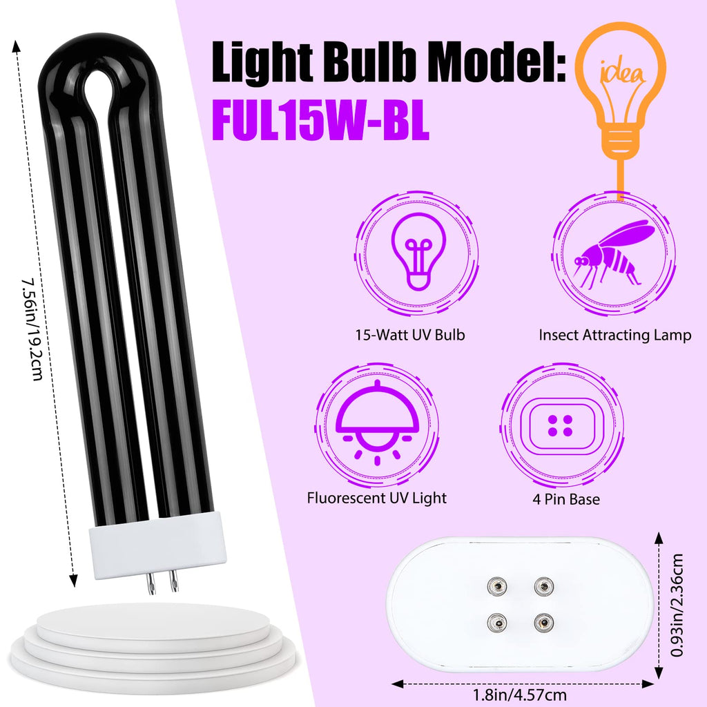 Zapper Light Bug Zapper Replacement Bulbs Insect Attracting Lamp FUL15W BL U Shaped Twin Tube Fluorescent UV Lamp 7.56 x 1.80 x 0.93 inch (Black,2 Pieces)