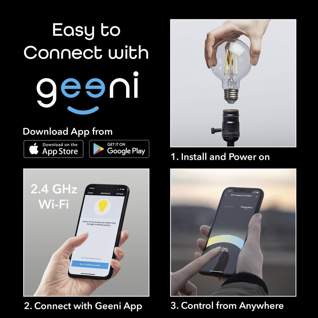Geeni Smart Light Bulb - Alexa and Google Home Compatible, Tunable White LED Programmable and Dimmable WiFi Light Bulb, App Controlled (G25-2 Pack)