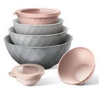 COOK WITH COLOR Mixing Bowls with Lids - 12 Piece Plastic Nesting Bowls Set includes 6 Prep Bowls and 6 Lids, Diamond Design - Microwave Safe (Mint)