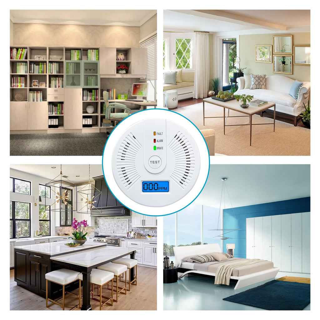 2 Pack Carbon Monoxide Detectors,CO Detectors Battery Powered,Carbon Monoxide CO Alarms with Light&Digital Display for Home,Bedroom,Kitchen,Office