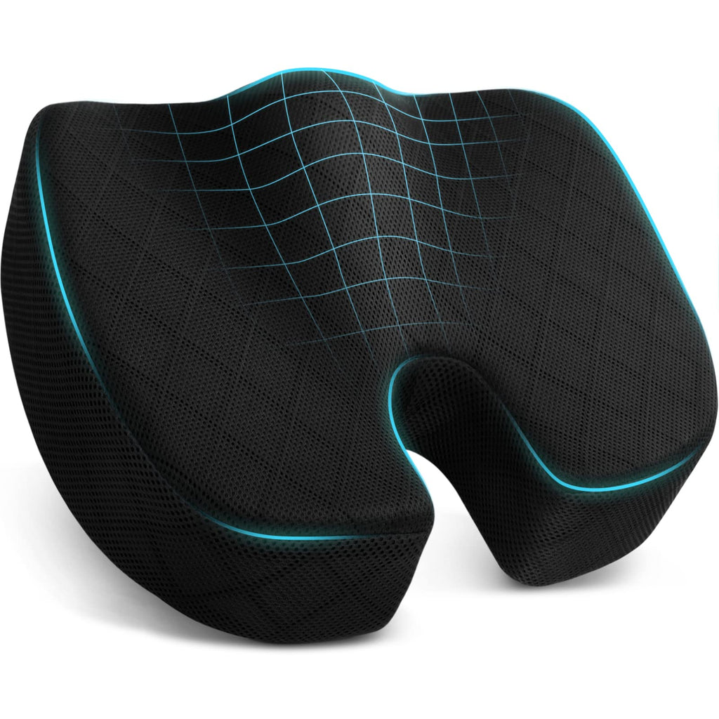 TushGuard Seat Cushion - Cushion for Office Chair, Car Seat, Airplane, Bleacher - Sciatica & Coccyx Pain Relief Desk Chair Cushion for Long Sitting Office Workers, Car Drivers(Black, XX-Large)